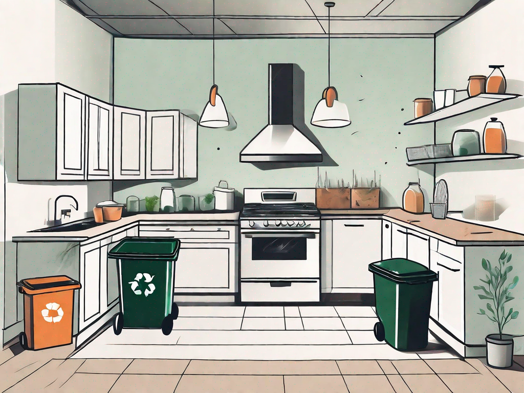 How can I set up an efficient recycling and waste system in the kitchen?